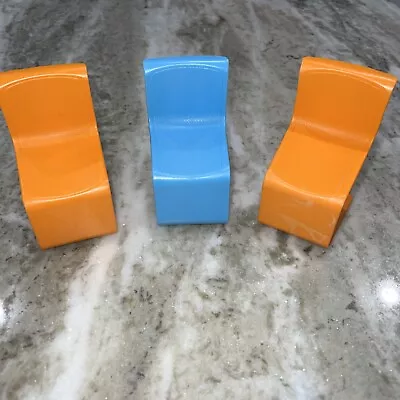 Vintage 1973 Barbie Townhouse MOD  S  CHAIRS Lot Of 3 Orange And Blue • $8