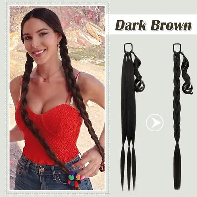 34  Long Braided Ponytail Extensions Real As Human Hair Straight Hair Pony Tail • $14.65