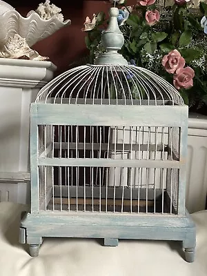 Vintage VICTORIAN DOME TOP WOOD BIRD CAGE FRENCH WIRE HAND PAINTED DISTRESSED • $125