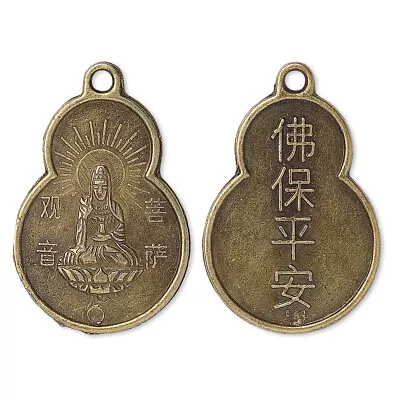 12 QUAN YIN Focal Pendant Charm Antique Brass Finish 2-sided 33x22mm Blessings • $11.73