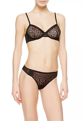 La Perla FELINE CHIC Black Embroidered Stretch Tulle UW Bra 36C & Thong - L • $183