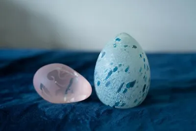 Large Glass Egg Lot Paperweight Blown Pink Blue Hollow Easter Etched Flower Rose • $24