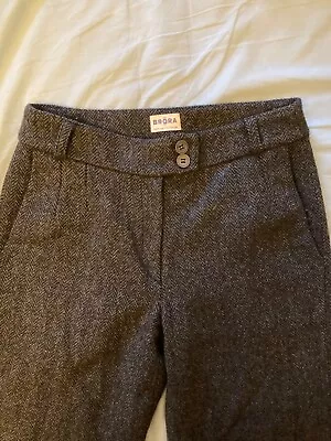 £20 • Buy Brora Size 8 Merino Lambswool Silk Lined Grey Herringbone Trousers