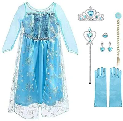 Vicloon Ice Queen Elsa Princess CostumeSnowflake Dress & Accessories 5-6 Years • £13.49