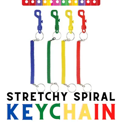 Spiral Clip On Ring Stretchy Elastic Coil Spring Keyring Chain (4 Diff. Colours) • £2.49
