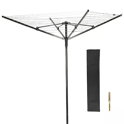 DBL MAX Rotary Airer 4 Arm 50 Metre Black With Grey Line With Metal Ground Spike • £24.99