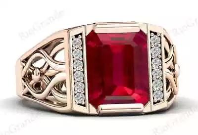 Vintage Emerald Cut Ruby Men's Ring In 14k Rose Gold Plated 925 Sterling Silver • $174.99