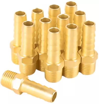 Brass 3/8  Barb X 1/4  Npt Air Hose Pipe Fitting Threaded Connector Adapter 12Pk • $19.31