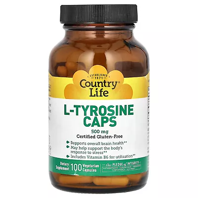 Country Life L-Tyrosine Caps 500 Mg 100 Veggie Caps Gluten-Free GMP Quality • $17.04