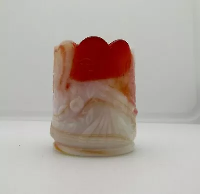 L.G. Wright Glass Red & White Slag Hanging Cherry Pattern Toothpick Holder  • $27.98