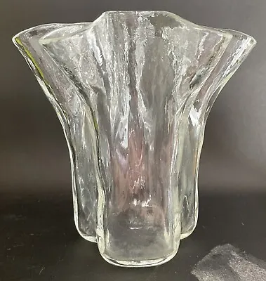 Vintage MCM Clear Ruffle Handkerchief Vase Glass - 6.5” H X 6” L Approx • $29.90