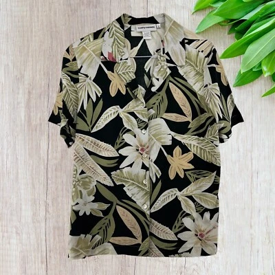 £10 • Buy Aloha Tropical Holiday Summer Shirt Short Sleeve Black Beige Size Fit 14/16