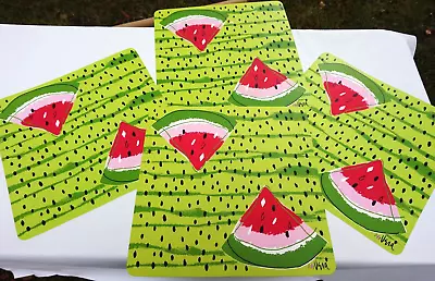 Vera Neumann Ladybug Set Of 4 Vinyl Placemats Summery Watermelon Print - Group 2 • $26.50