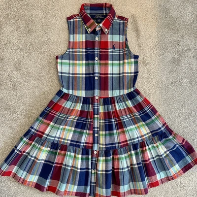 £20 • Buy Polo Ralph Lauren Plaid Tartan Shirt Dress Blue Multicoloured Age 6