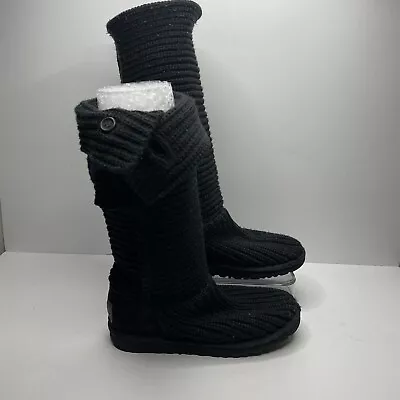 UGG Australia Cardy Classic Boots Womens Size 6 Black Knit Knee High Boots 5819 • $39.99