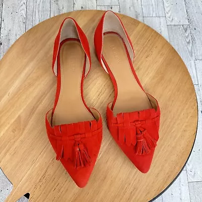 J. Crew Suede D’Orsay Tassel Flats Red Size 7 • $30