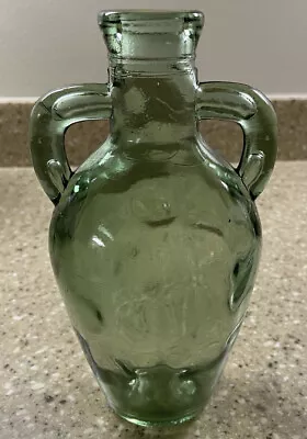 Vintage Green Bubble Glass Jar With 2 Handles 20 Oz Very Unusual 7” Tall 4” Wide • $15