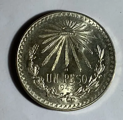 1943 Mexico Un Peso Silver Coin Much Luster Unc • $21.84