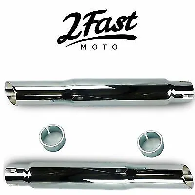 15  Chrome Slash Cut Shorty Muffler Cafe Racer Brat Bike - Pair 80-45700 • $103.97