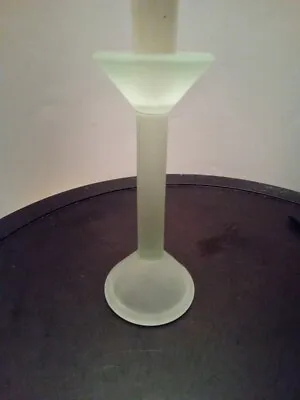 Vintage Green Frosted Satin Glass Candle Stick Holder      EUC • $13.90