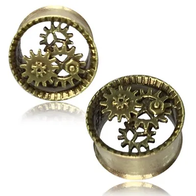 Pair Steampunk Gears Brass Tunnels Plugs Gauges Plugs Plug Ear Gauge Steam Punk  • $14.93