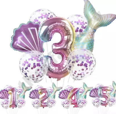 7pcs Large Mermaid Themed Age Number Foil Balloon Set Birthday Party Decoration • £3.99