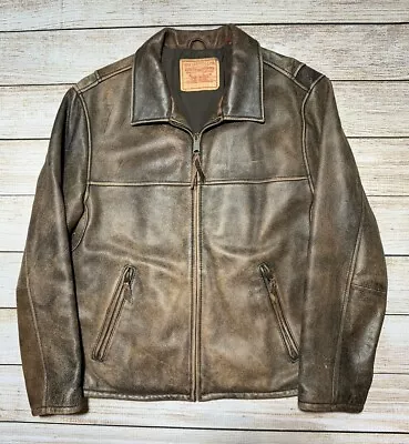 Levi Distressed Leather Jacket Brown Size Large Mens Outerwear Coat • $199.99