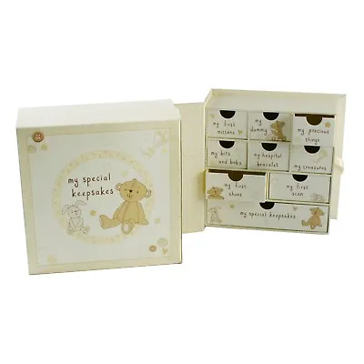 Baby Keepsake Box Teddy Bear Design Drawers Christening Newborn Baby Shower Gift • £16.19