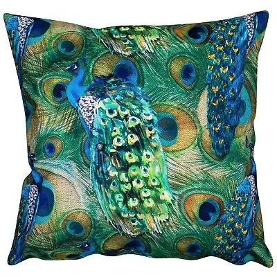 £14.99 • Buy Velvet Peacock Procession Cushion. Bright Blue & Green Feathers. 17x17  Square