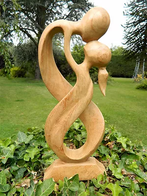 Wooden Lovers Carving - Hand Carved Abstract Figure 20cm - Dancing Design. • £14.99