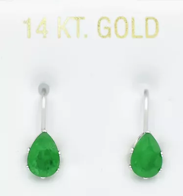 GENUINE 1.94 Cts EMERALD DANGLING EARRINGS 14K WHITE GOLD - Free Appraisal • $196.93