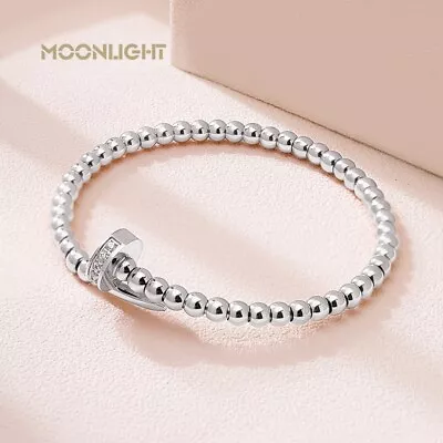 Moonlight Nail  Silver Cubic Zirconia Stainless Steel Bracelet Bangle • $16.23