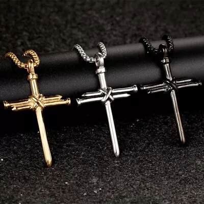 Cross Nail Necklace Stainless Steel Titanium Steel Alloy Black Gold Silver • $15