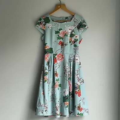 Women's Cotton Floral Sweetheart Neckline Dress Holiday Summer 50s Vintage M 12 • £14.99