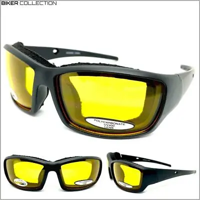 MOTORCYCLE Night Riding Padded Safety SUN GLASSES Protective Eyewear Yellow Lens • $14.99