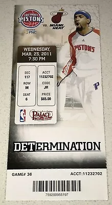 Miami Heat NBA Pistons 3/23/11 Ticket Stub Bosh Wade Lebron James Win Away Game • $22.49