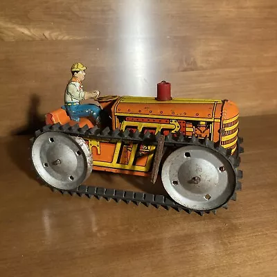 Vintage MARX Caterpillar Tractor Orange Litho Wind Up • $43.09