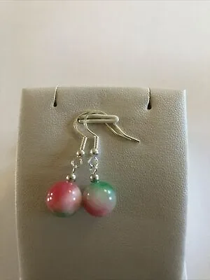 10mm Natural Multi-Color Jade Ball Drop Hook Earrings  • $45