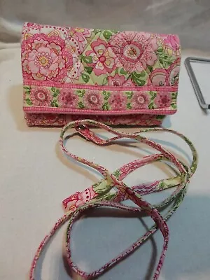 Vera Bradley Petal Pink Wallet W/Removable Crossbody Strap Pink/Green Floral • $12.99