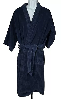 Brasa Bath Robe Mens One Size Blue Terry Cotton Pockets Belted Sleepwear Vintage • $49