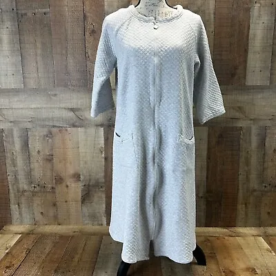 £32.88 • Buy EILEEN WEST Light Gray Quilted Zip Front Robe 3/4 Sleeves Womens Size Small