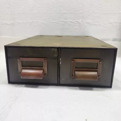 Vintage 2 Drawer Metal File Cabinet Library Card Catalog Box Machinist Steel • $35