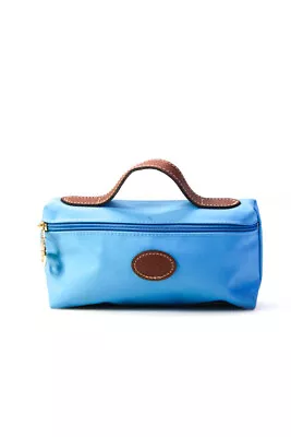 Longchamp Women's Leather Trim Top Handle Zip Pouch Blue Size S • $52.45