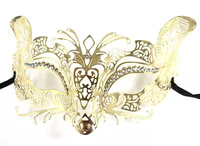 Gold Fox Cat Laser Cut Venetian Mask Masquerade Metal Filigree Crystal Golden • $12.99