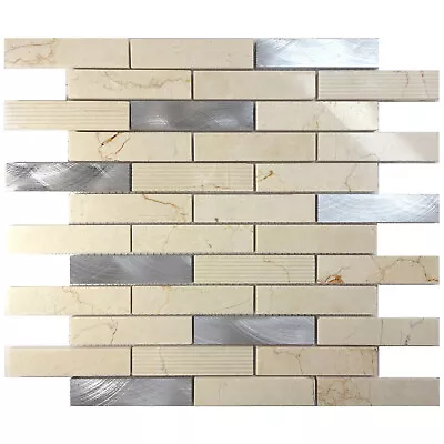 Cream Beige Crema Marfil Marble Aluminum Brick Joint Mosaic Tile Wall Backsplash • £231.15