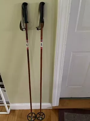 Vintage Pair SKILOM Bamboo Ski Poles Leather Straps Lodge Cabin Decor Norway • $8