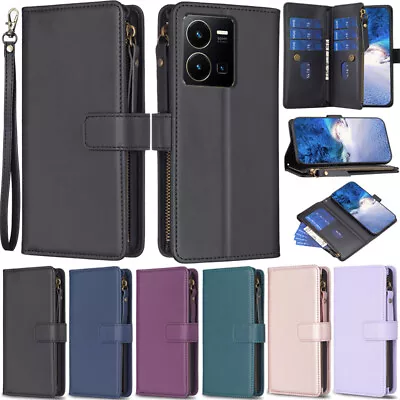 Zipper Wallet Leather Flip Cover Case For Vivo Y35 Y22 Y11 Y15 Y17 Y33S Y21 Y20 • $23.36