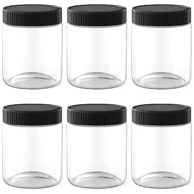 8 Oz Clear Plastic Jars With Black Lids Refillable Kitchen Storage Containers... • $20.62