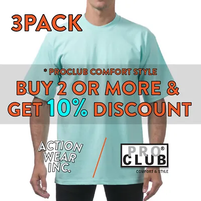 3 Pack Proclub Pro Club Mens Plain Short Sleeve T Shirt Comfort Cotton Tee  • $18.90