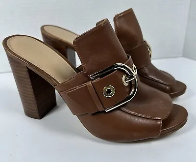 MICHAEL Michael Kors Cooper Mule Heel Buckle Leather Luggage Tan Womens Size 8 M • $34